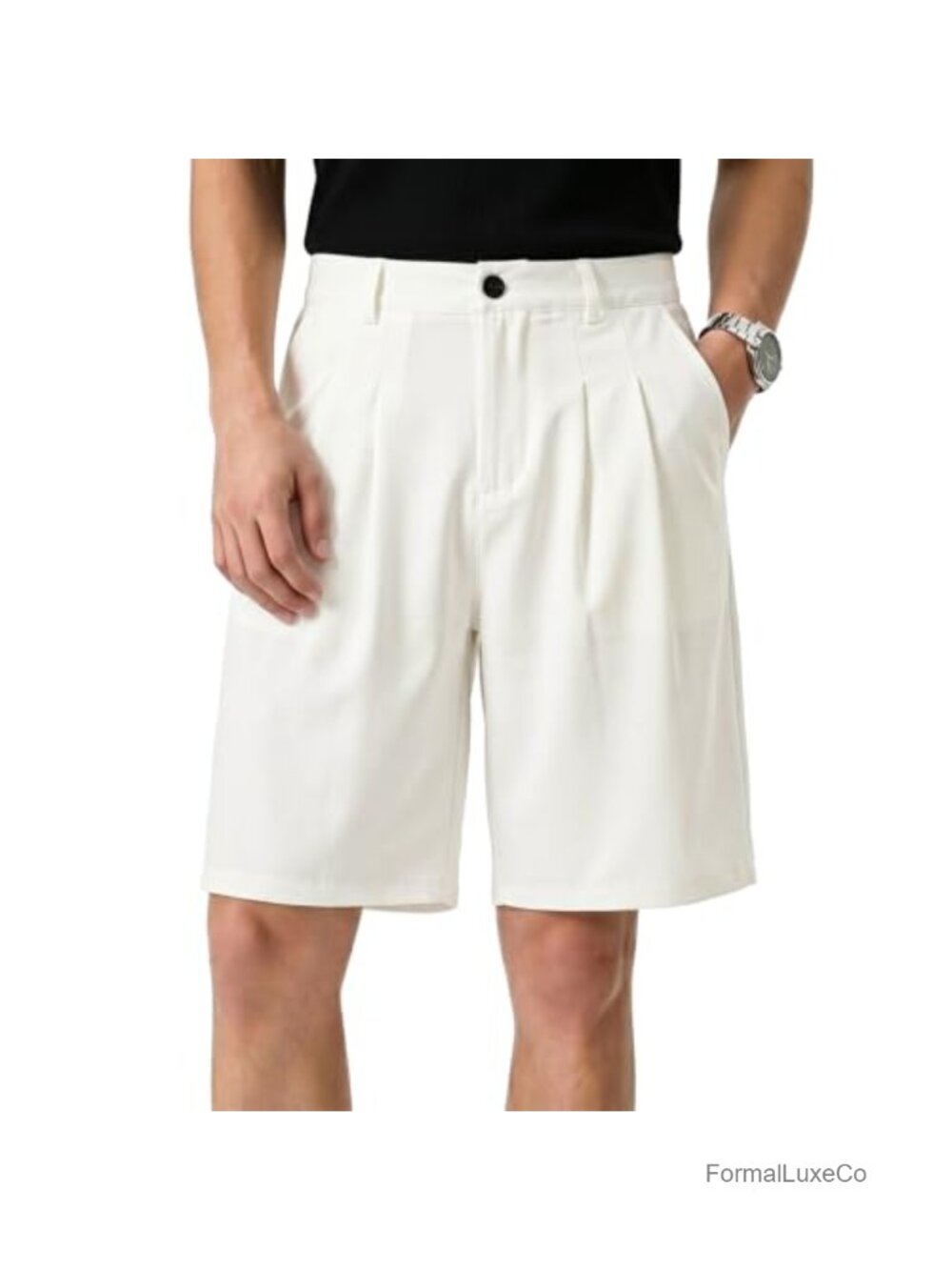 Men's Baggy Pleated Dress Shorts Elastic Waist 9 In